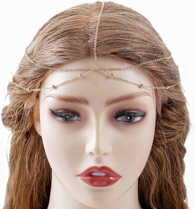 بوماين بوهو مطرز سلسلة شعر غجرية مهرجان مجوهرات الزفاف أغطية الرأس إكسسوارات الشعر للنساء والفتيات (ذهبي)