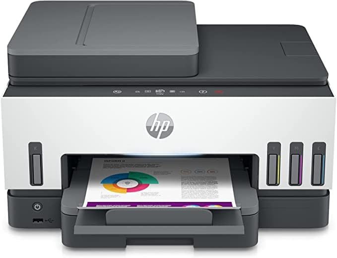 HP طابعة لاسلكية الكل في واحد 790 من سمارت تانك، 18000 صفحة سوداء او 8000 صفحة ملونة (يتضمن حبر HP الاصلي) طباعة ومسح ضوئي ونسخ وطباعة تلقائية على الوجهين ووحدة تغذية الوثائق تلقائيا، ابيض/رمادي
