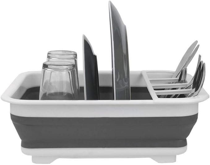 رف اطباق قابل للطي سهل التخزين مع حامل ادوات المائدة من هوم بيسيكس